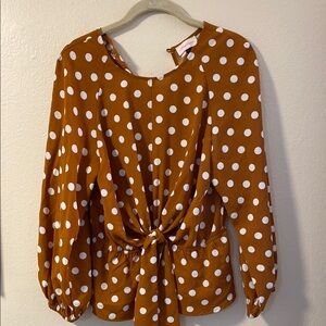 Forever 21 Brown Tie Front 3/4 Sleeve Blouse